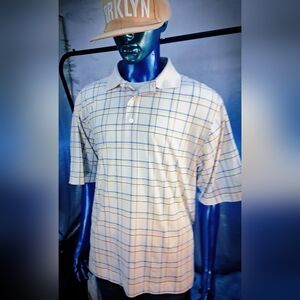 FootJoy Mens Golf Athletic Performance Polo Shirt Medium Blue Yellow Plaid